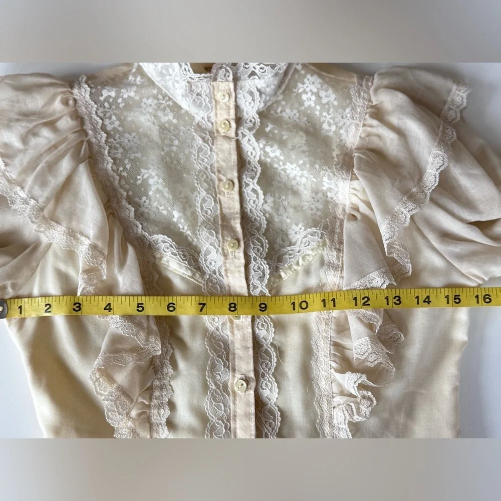 Vintage 70s 80s Gunne Sax Jessica Gunnies Lace Blouse Victorian Cottage Prairie - Picture 9 of 12